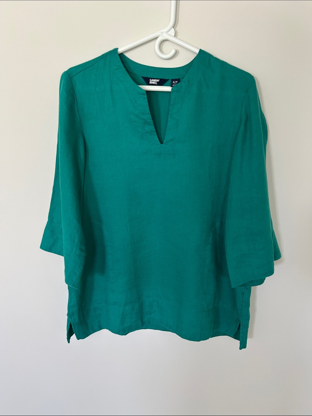 Lands' End Teal Split-Neck Linen Tunic/ Beach Wear Size Small 6-8 Emerald Green